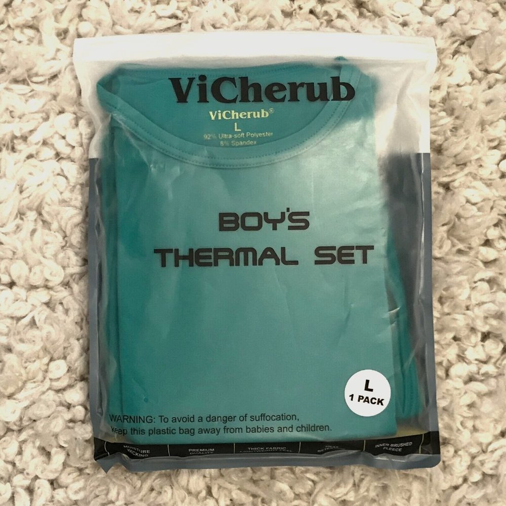NEW ViCherub Thermal Underwear Set for Boy's - Long Johns Fleece Lined - Jade-L